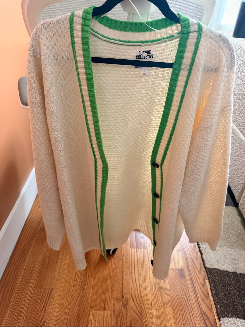 KBB Future Collective Cardigan in Cream with Green Trim